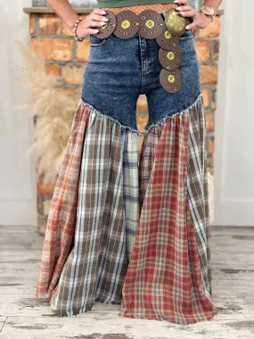 Plaid Patchwork Flare Jeans