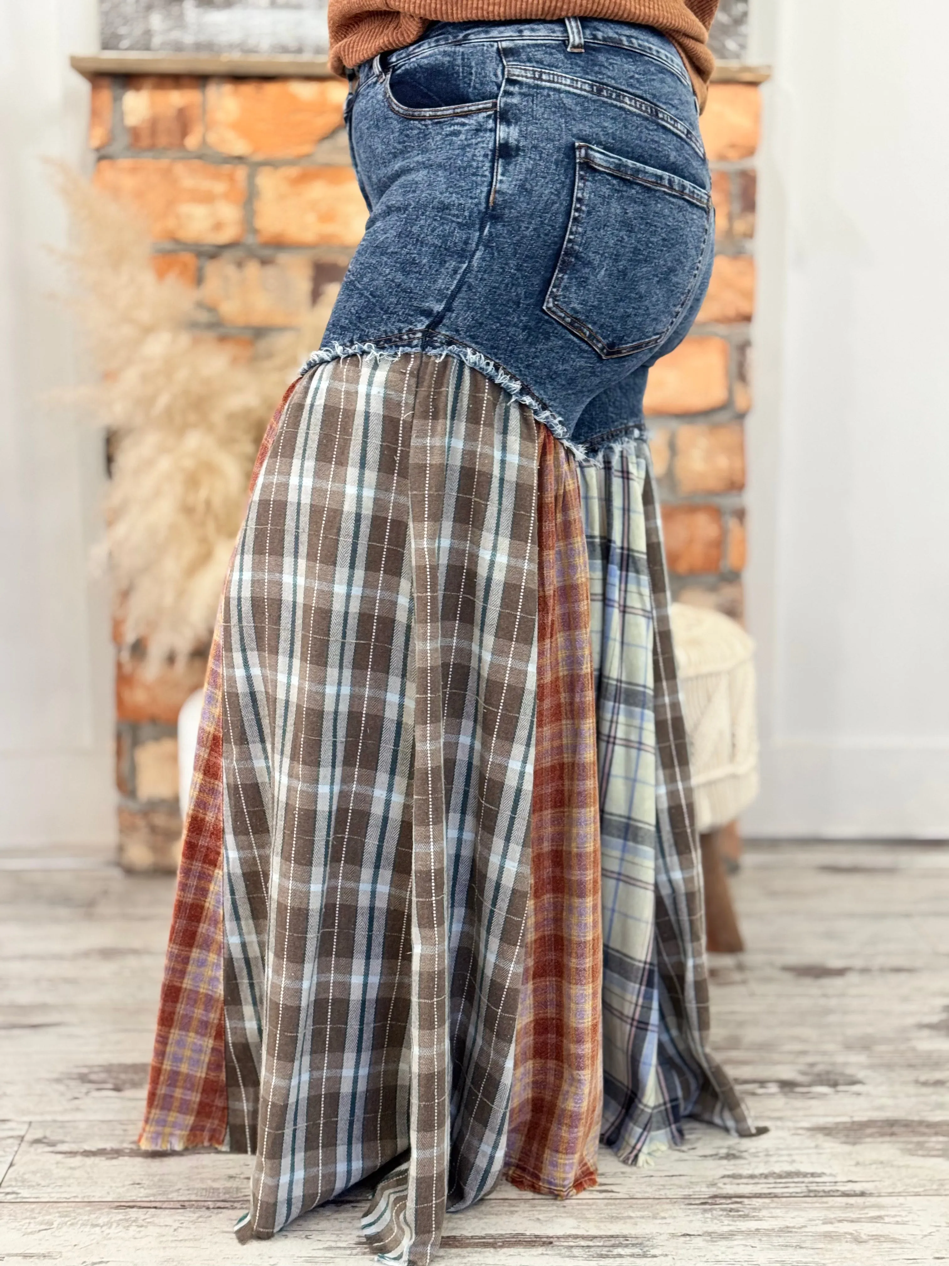 Plaid Patchwork Flare Jeans