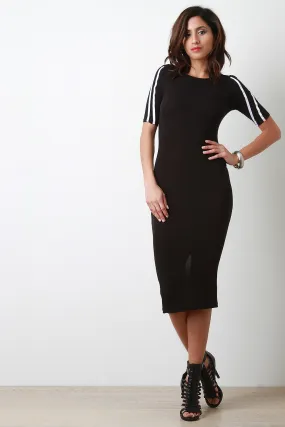 Ribbed Knit Quarter Sleeve Midi Dress