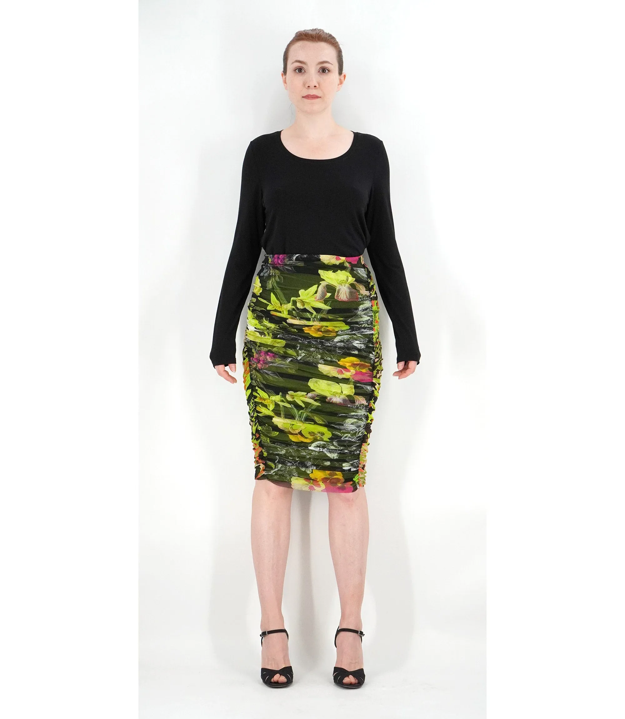 RUCHED FLORAL & MULTI PRINT SKIRT