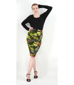 RUCHED FLORAL & MULTI PRINT SKIRT