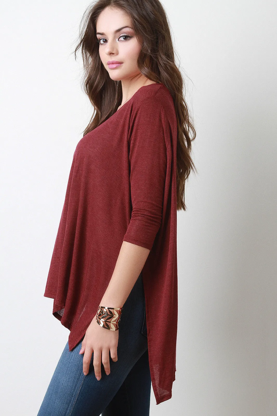 Slit Dolman Sleeves High Low Top