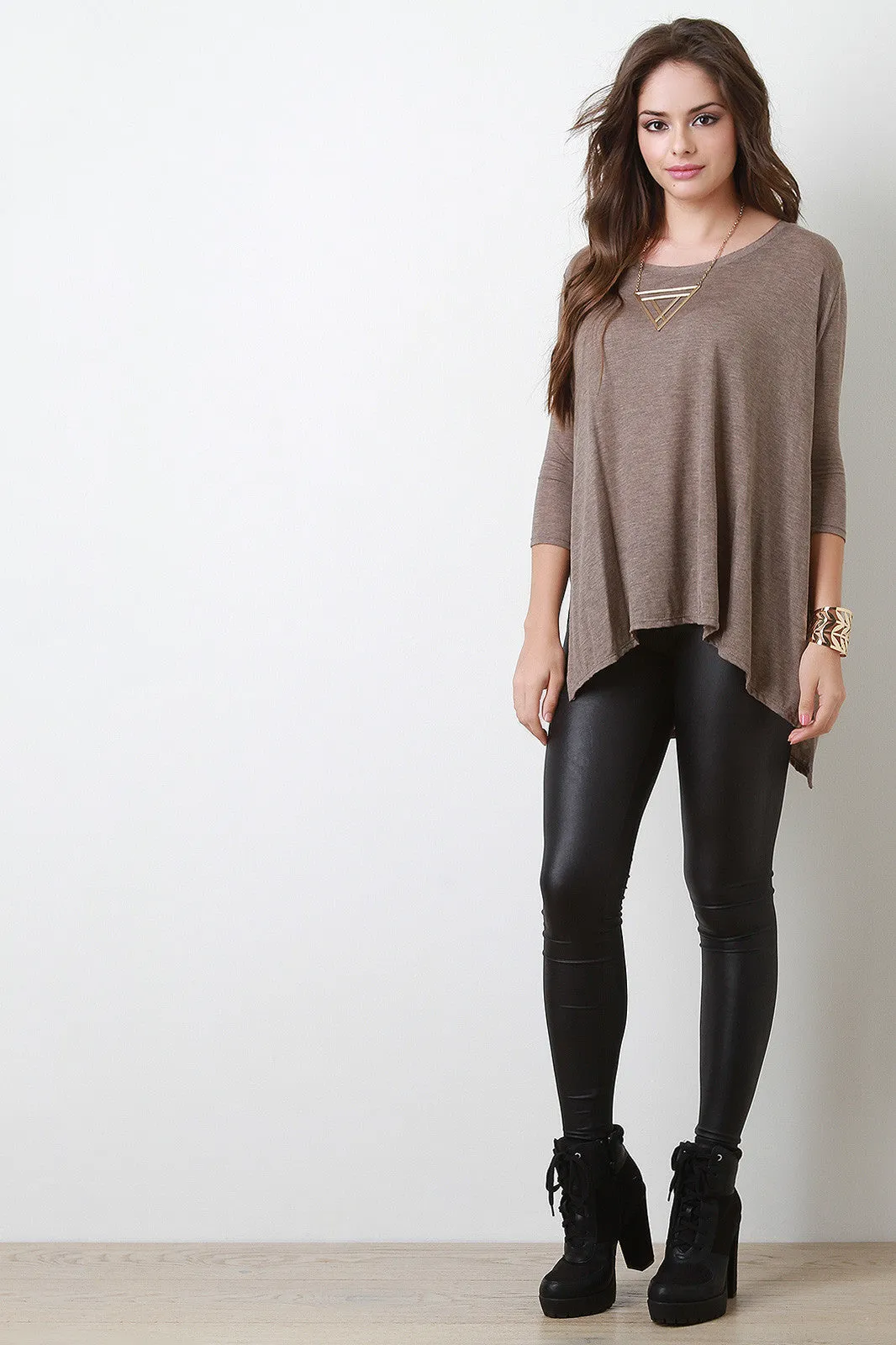 Slit Dolman Sleeves High Low Top