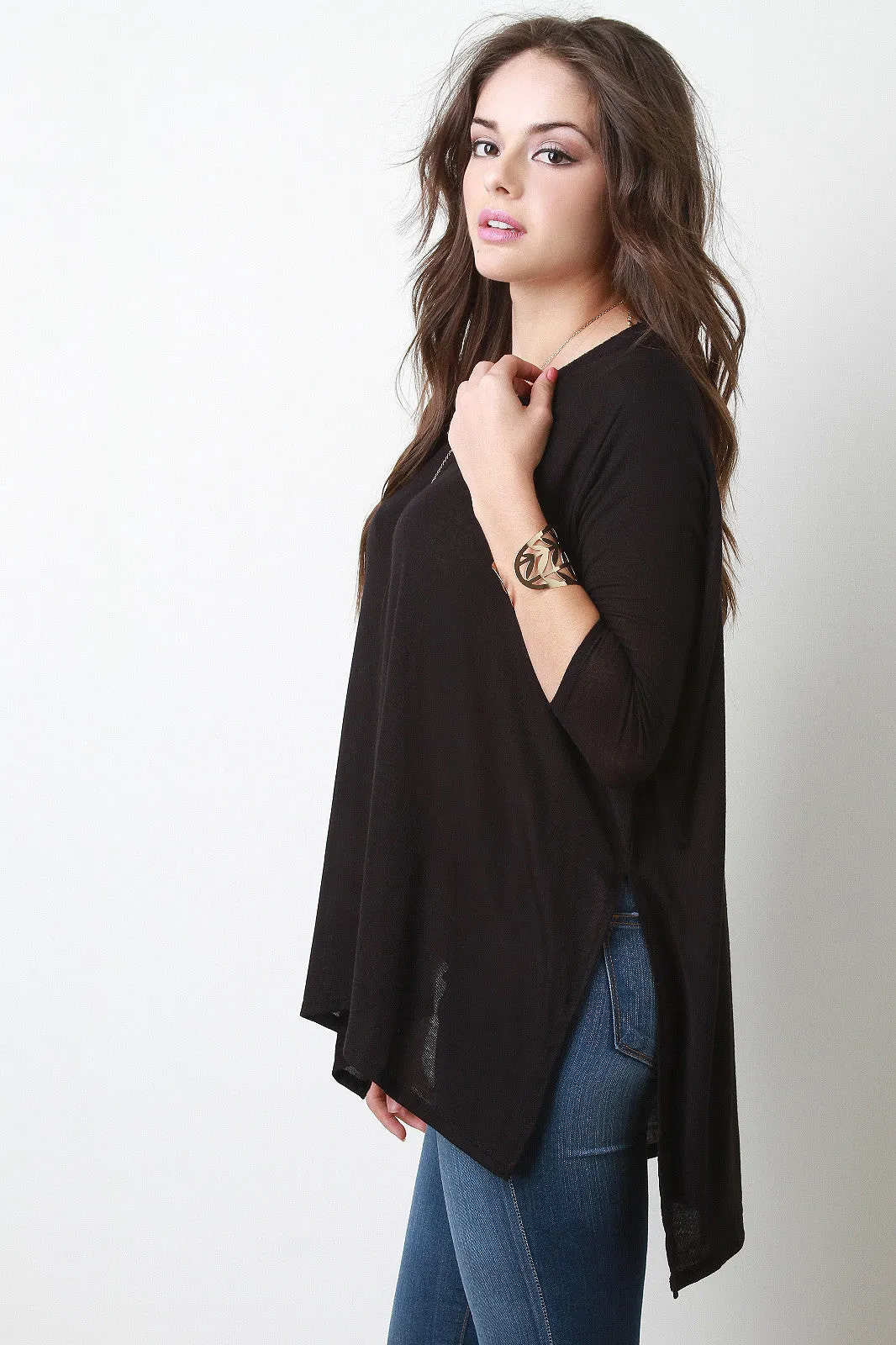 Slit Dolman Sleeves High Low Top