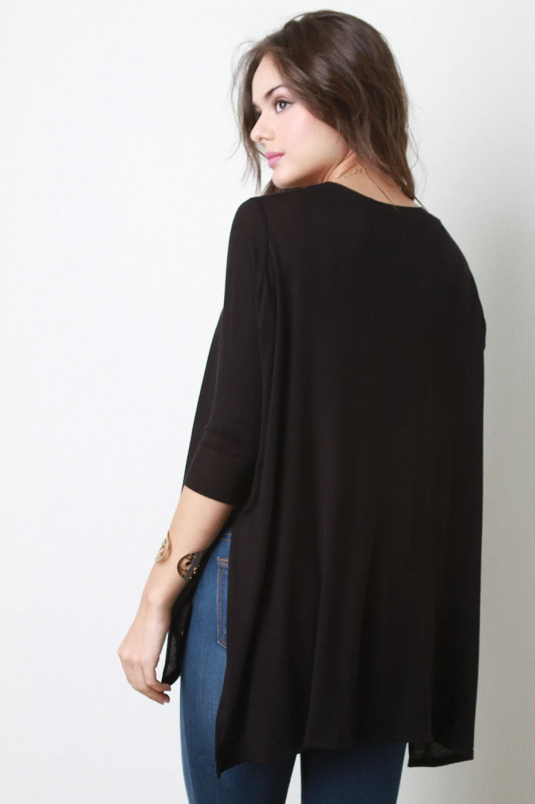 Slit Dolman Sleeves High Low Top