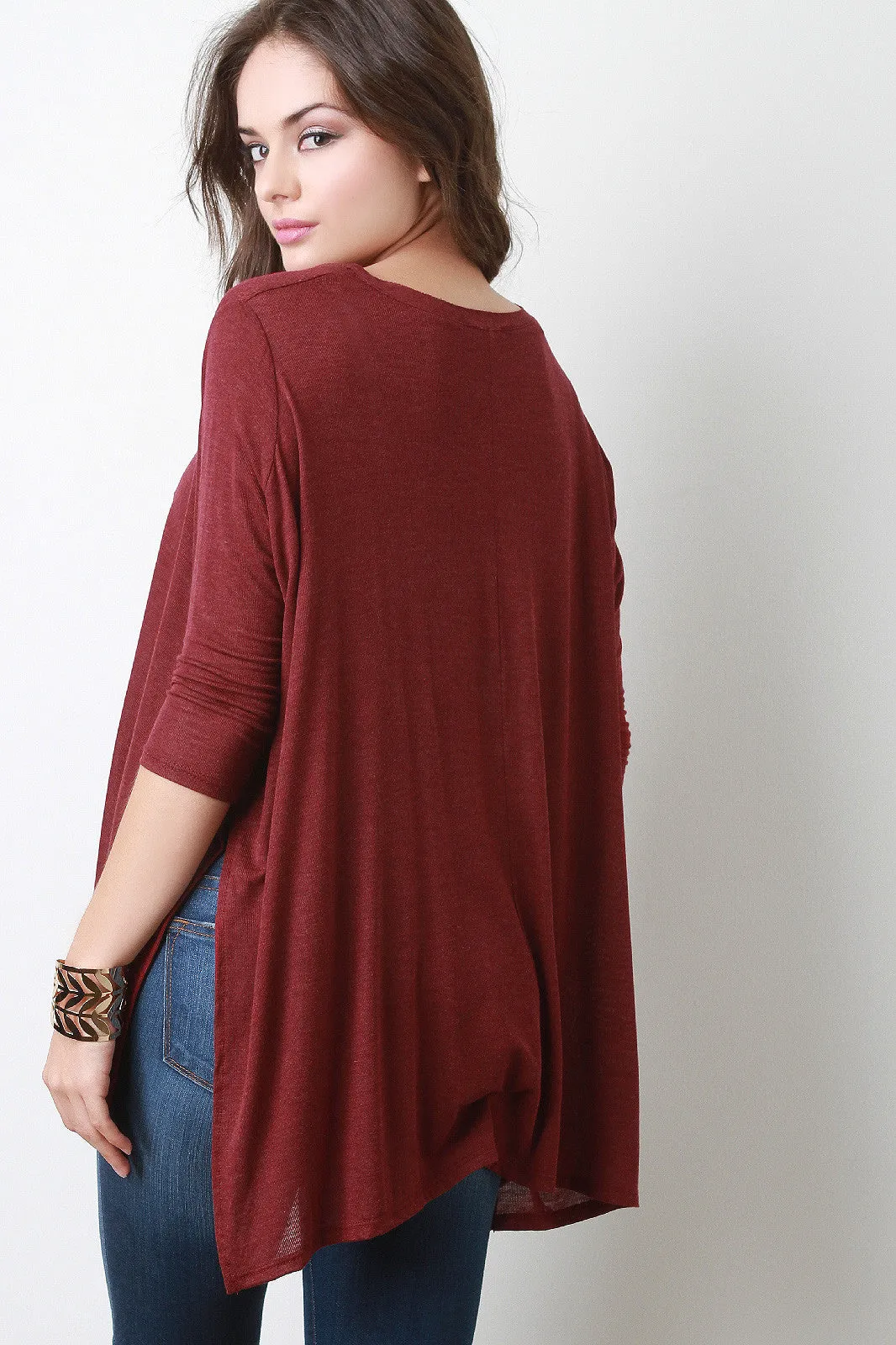 Slit Dolman Sleeves High Low Top