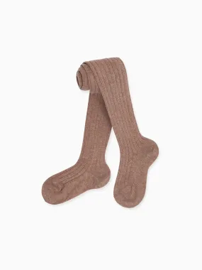 Soft Brown Ribbed Kids Tights