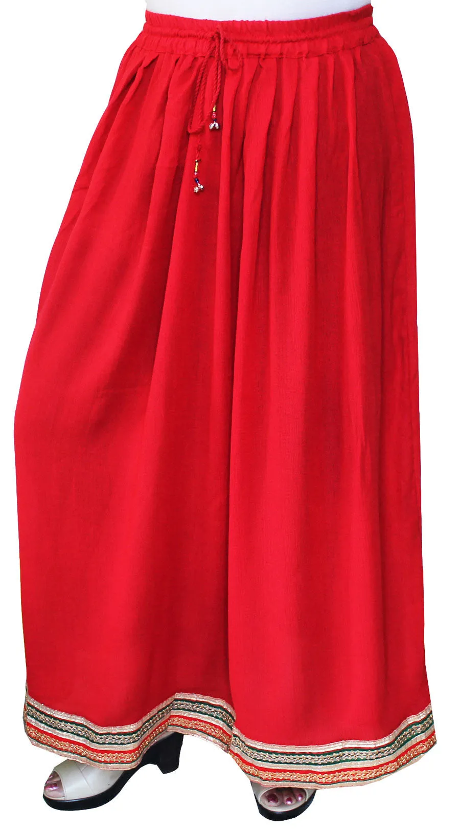 Solid Color Rayon Womens Long Skirt Indian Clothing (Red)