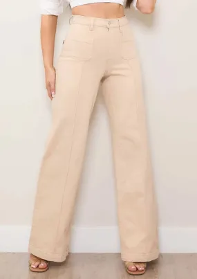 Square Pocket Wide Leg Jeans In Sand