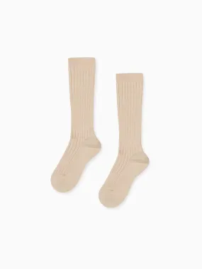 Stone Ribbed Knee High Kids Socks