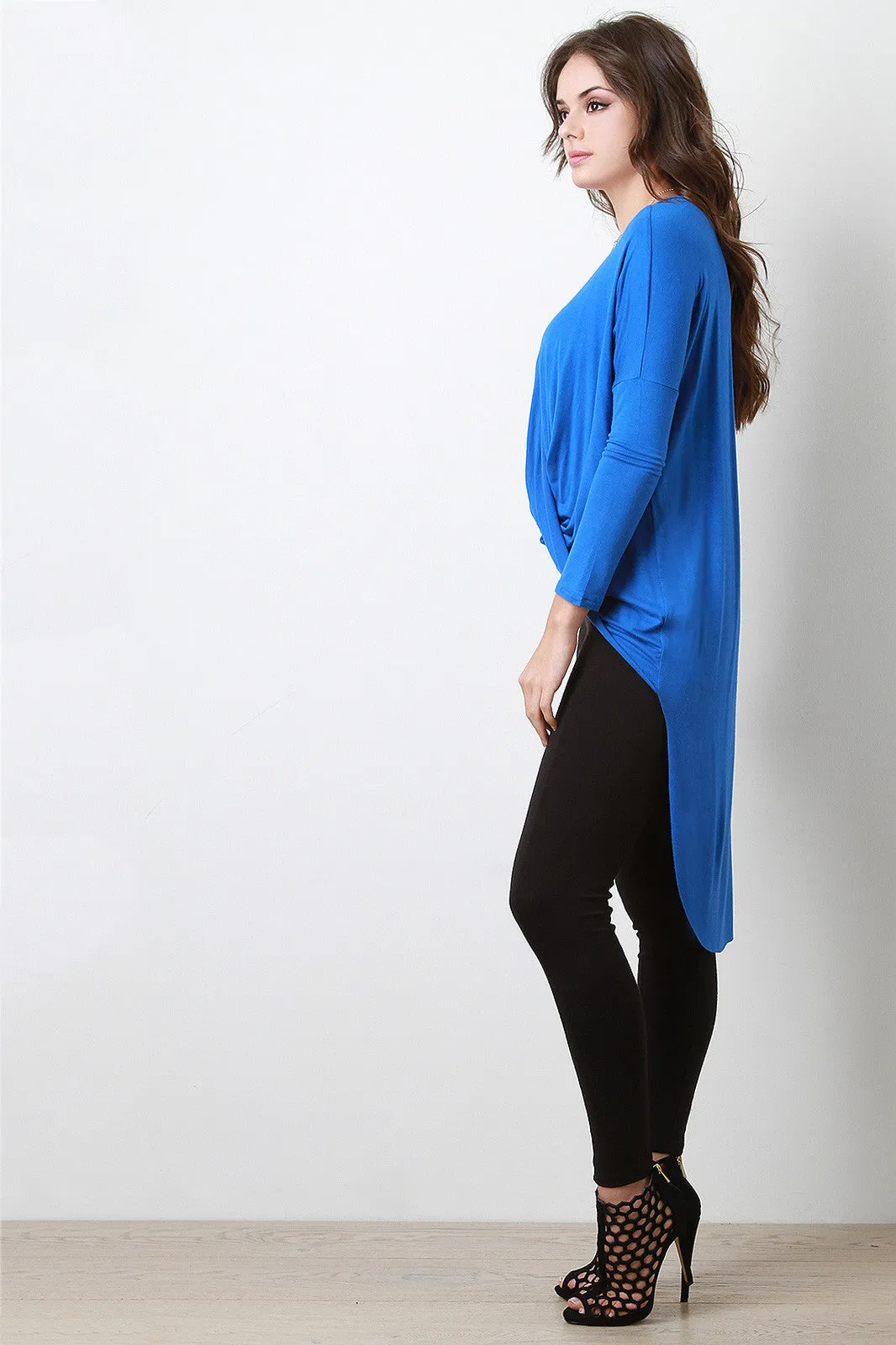 Surplice Long Sleeve High-Low Top