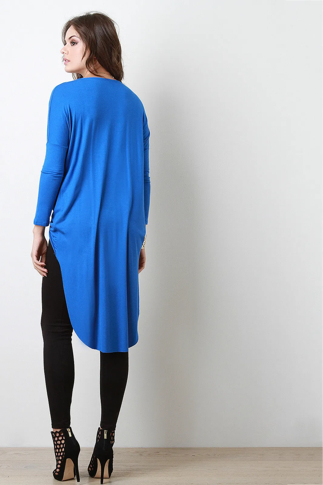 Surplice Long Sleeve High-Low Top