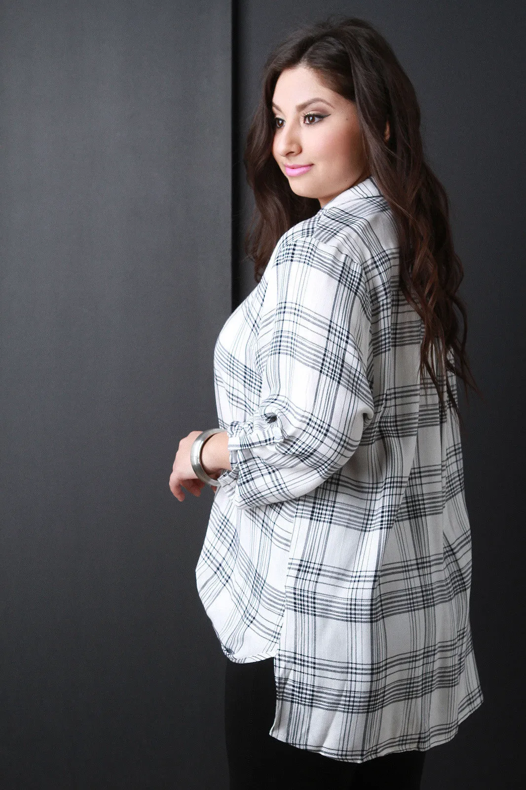 Surplice Plaid High-Low Top