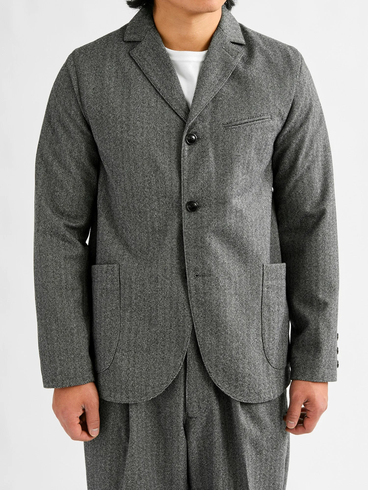 Tailored Sack Jacket in White Herringbone