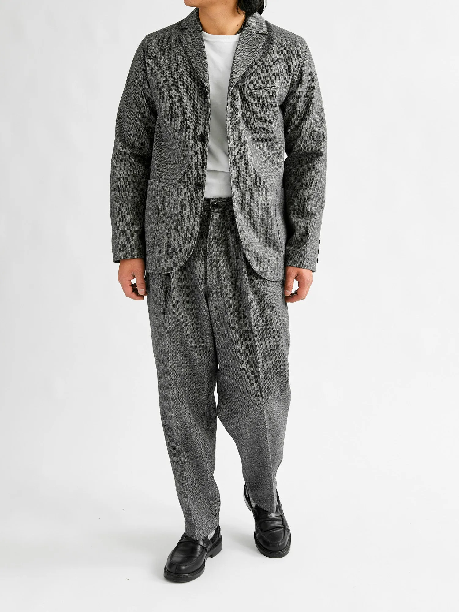 Tailored Sack Jacket in White Herringbone