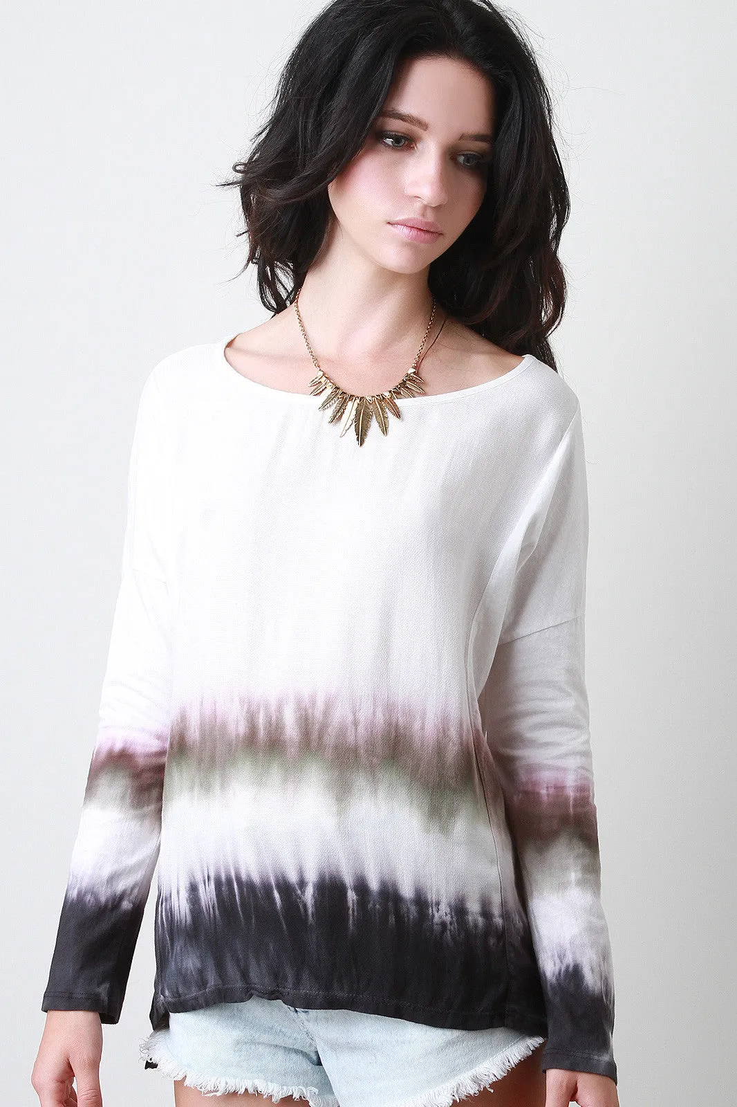 Tie Dye Long Sleeve High Low Top