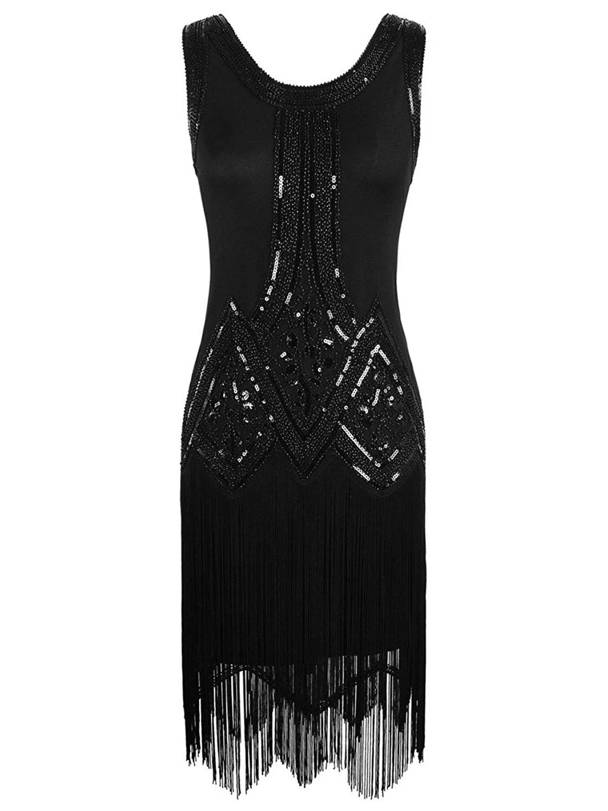 [US Warehouse] Black 1920s Beaded Fringed Flapper Dress