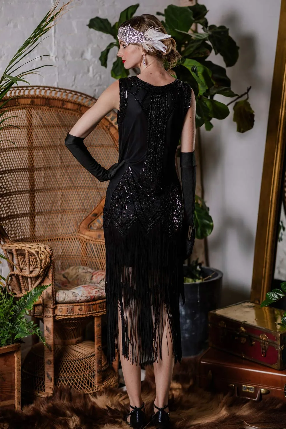 [US Warehouse] Black 1920s Beaded Fringed Flapper Dress