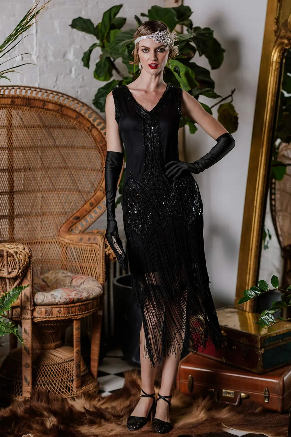 [US Warehouse] Black 1920s Beaded Fringed Flapper Dress