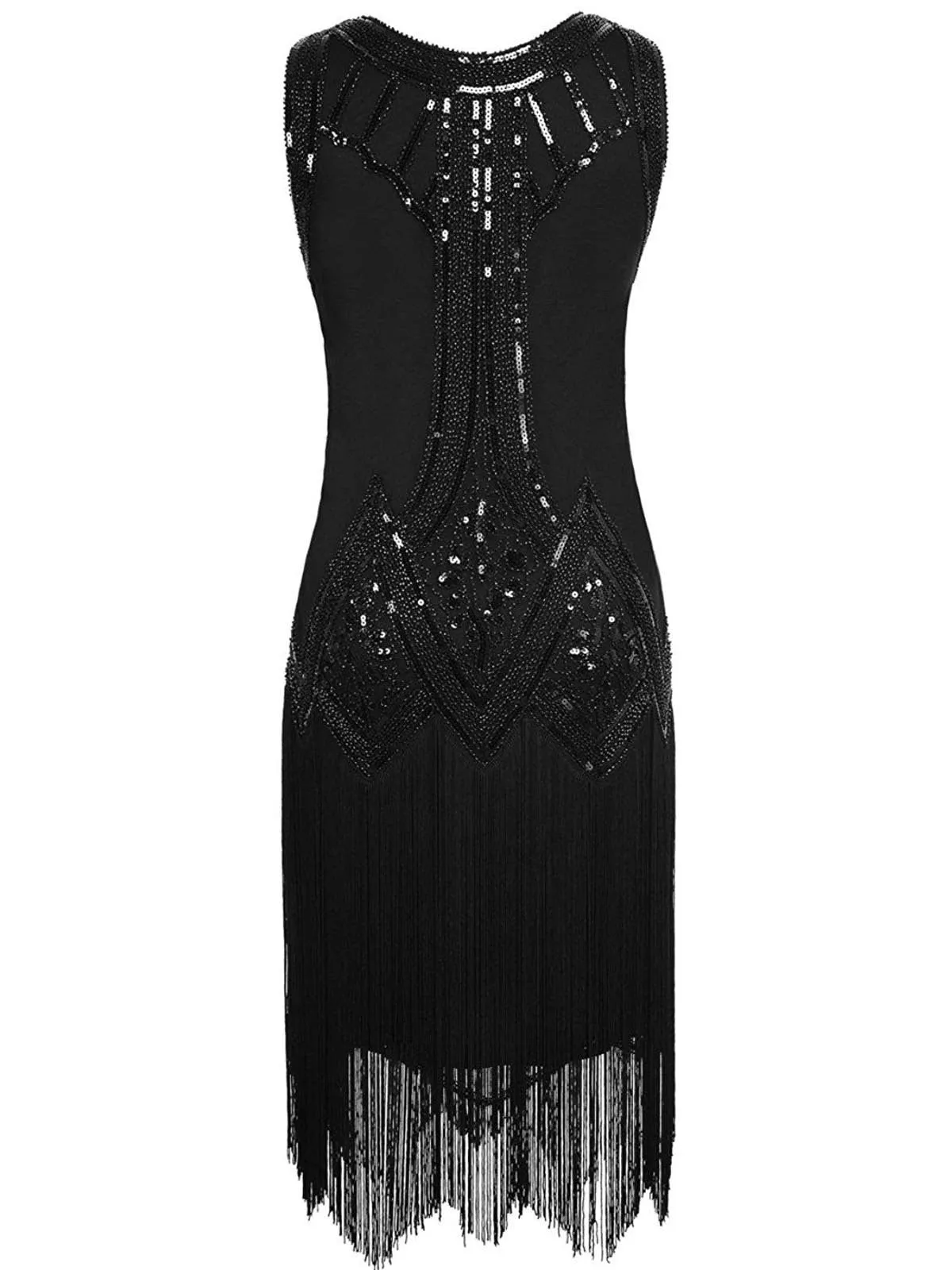 [US Warehouse] Black 1920s Beaded Fringed Flapper Dress