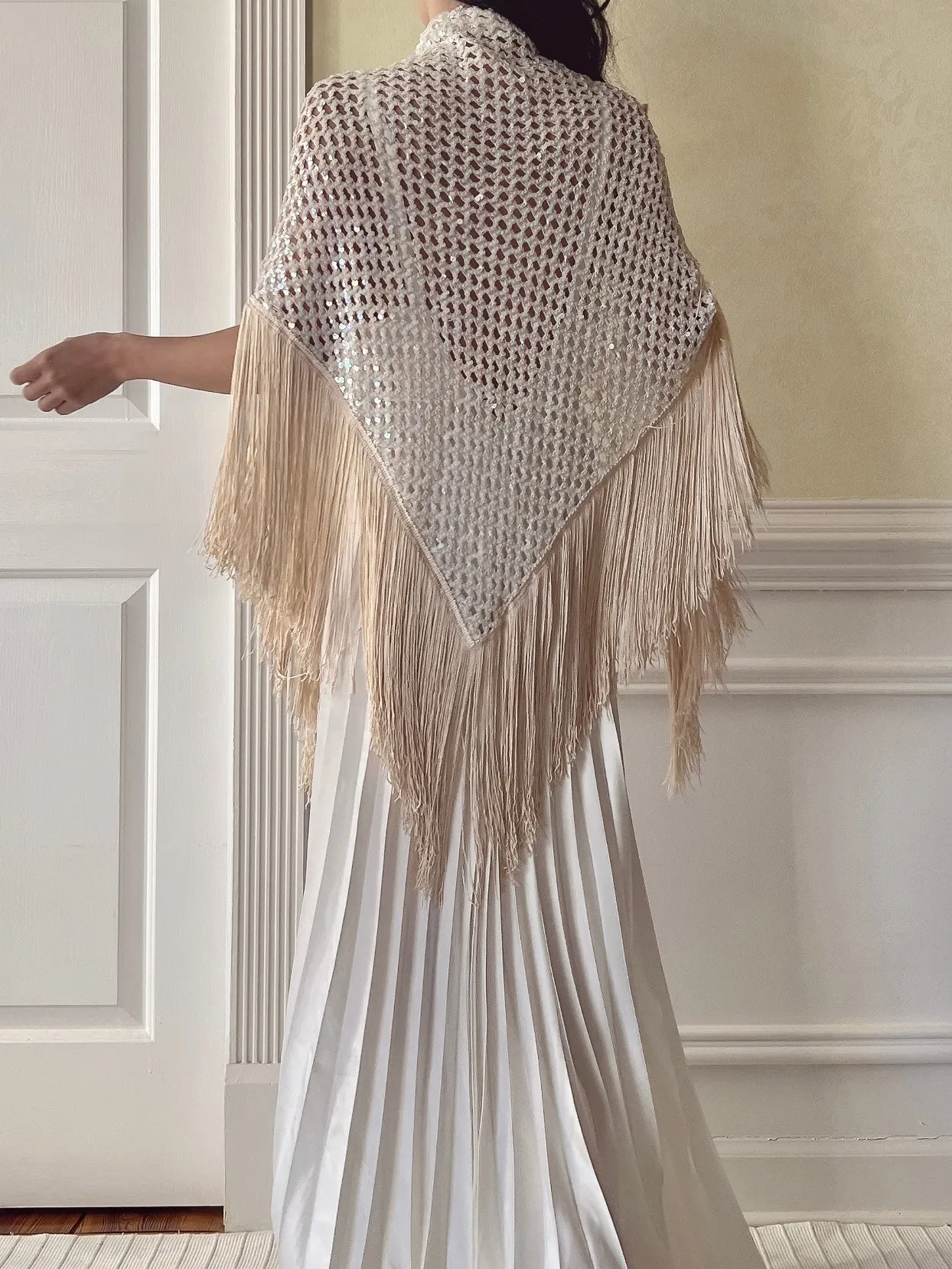 Vintage Sequin Fringed Shawl - OSFM