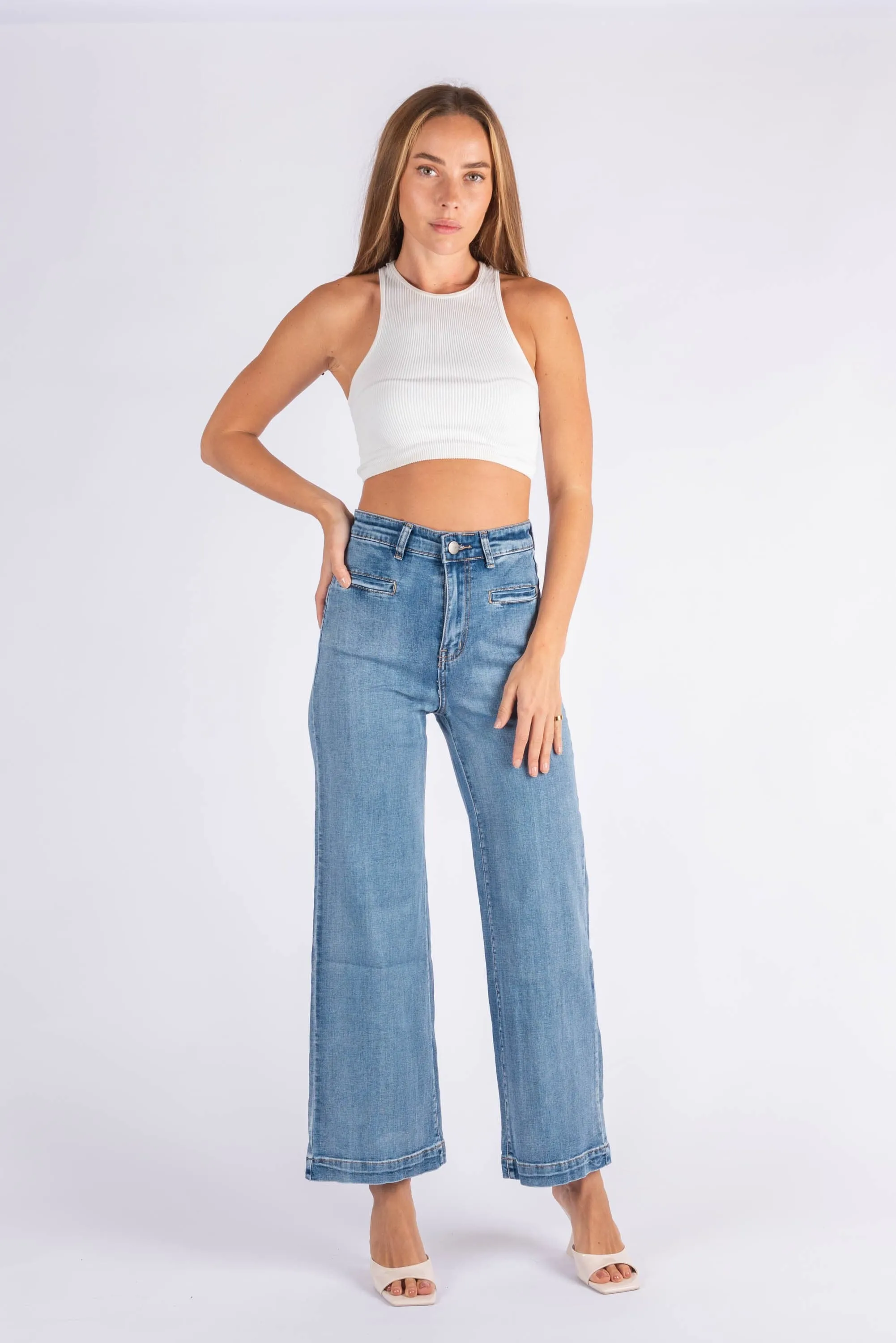 Wakee Denim Wide Leg Ladies Jean - Something Blue 7107