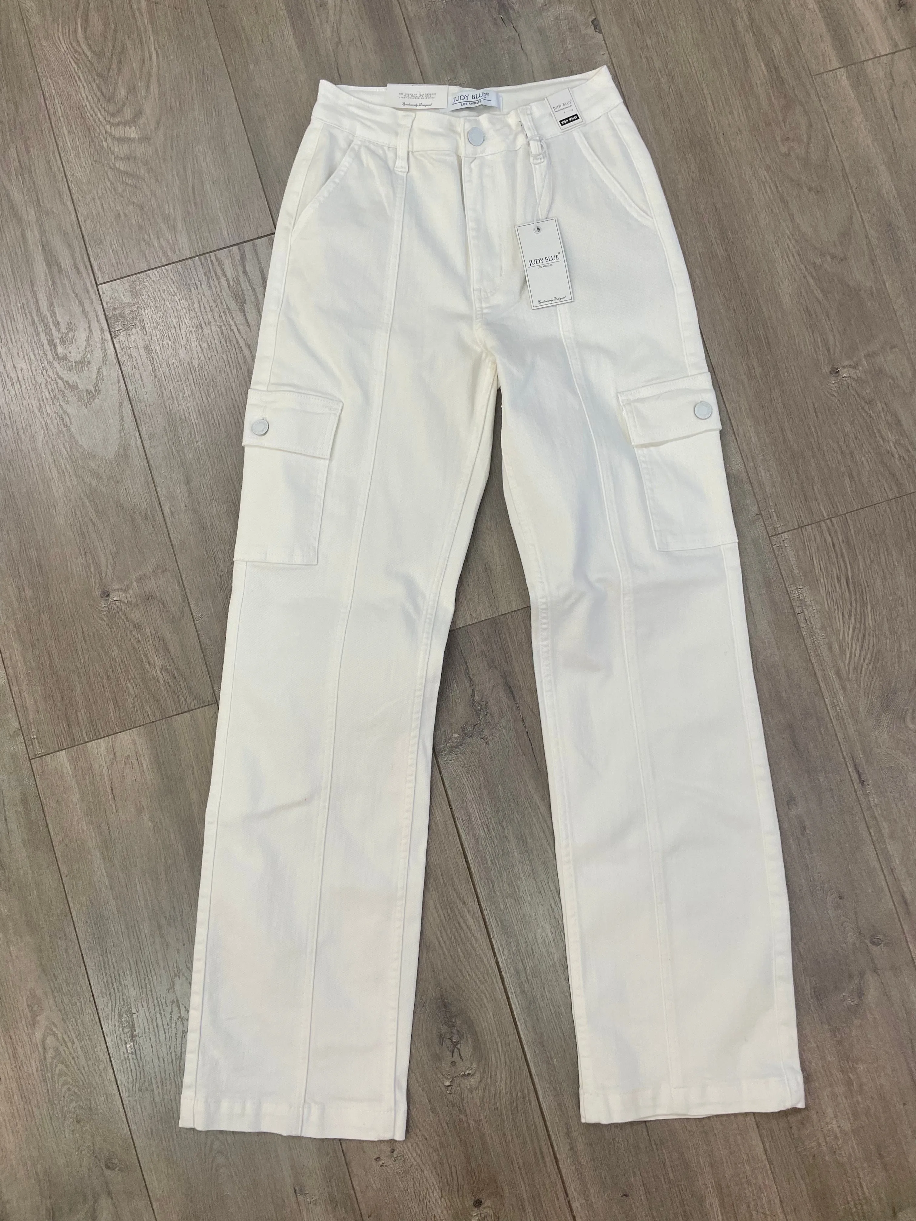 White High Waist Cargo Straight Denim