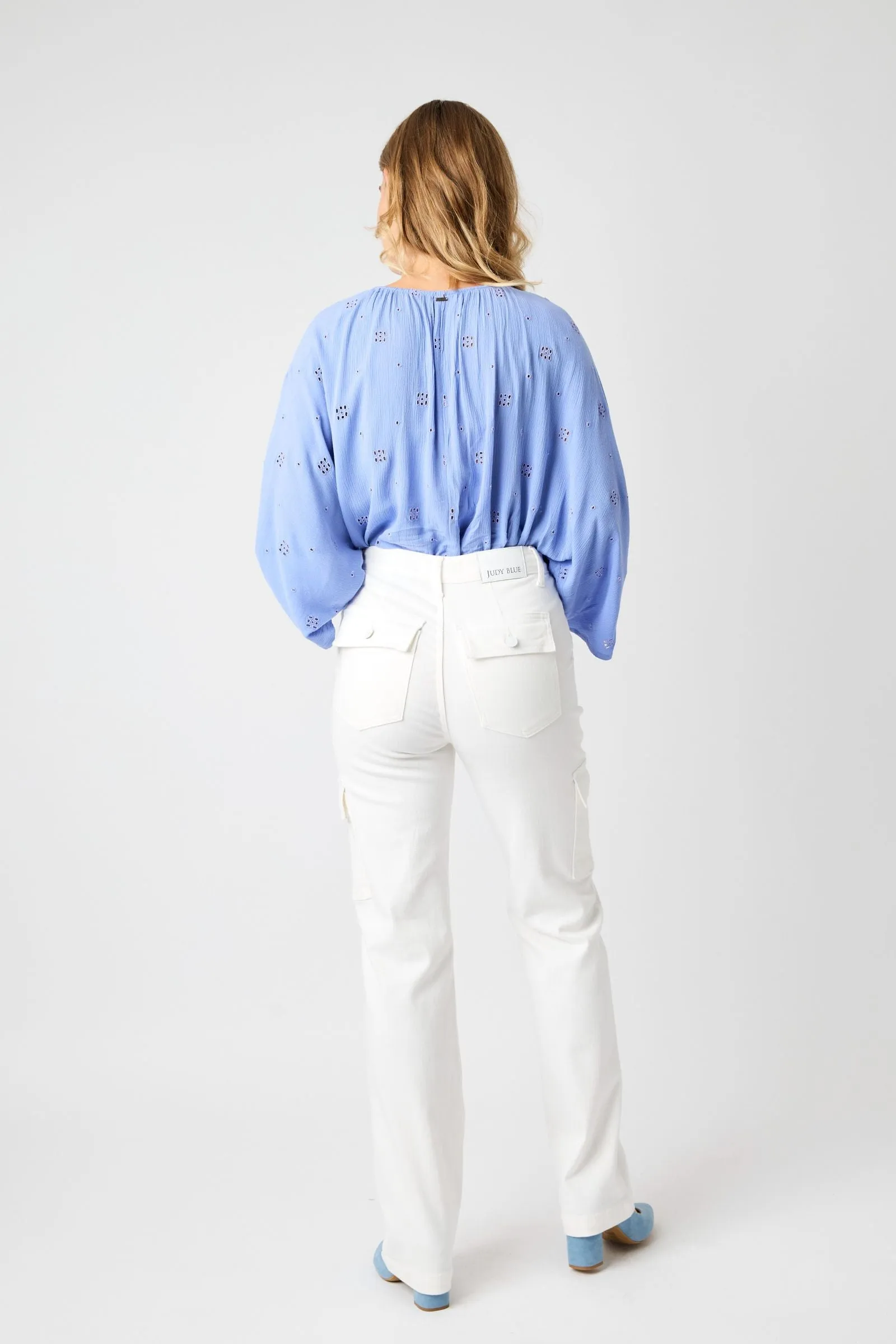 White High Waist Cargo Straight Denim